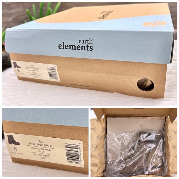 NIB Earth Elements Tessa Lace Up Combat Hiker Boots Leather Mushroom - Picture 12 of 13